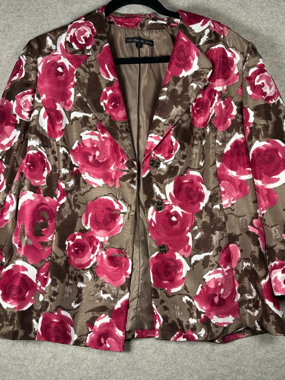 Preston & York Floral Rose Blazer in Pink and Brown 3/4 sleeves - Picture 9 of 9